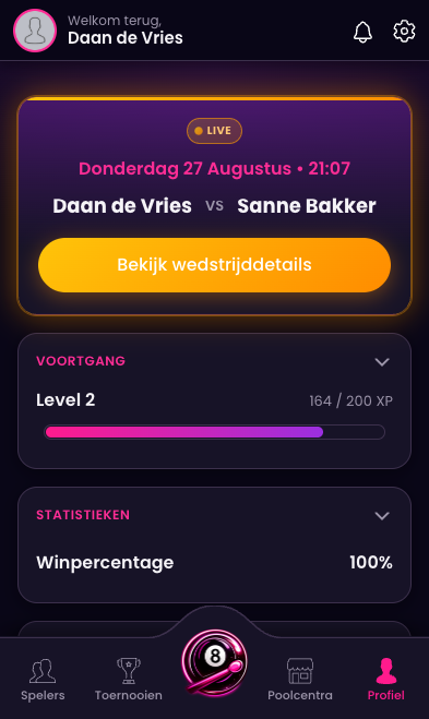 Level en voortgang in de Pro Pool app