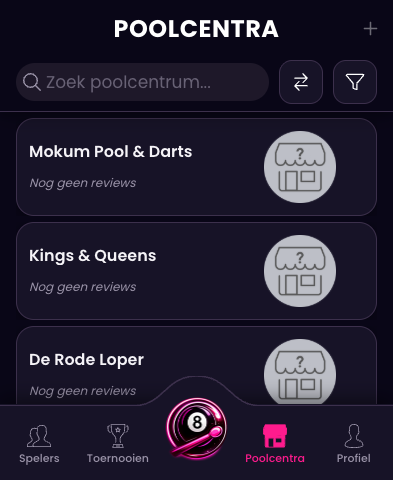Overzicht van poolcentra in de Pro Pool app